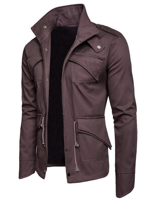 

Solid Waist Drawstring Multi Pockets Jacket