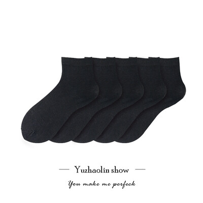 

Yu Zhaolin socks mens tube socks business breathable sweat-wicking casual cotton socks in the tube 5 black