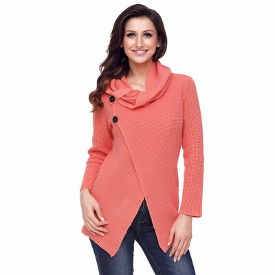 

Round neck long sleeve button pullover knitted sweater womens