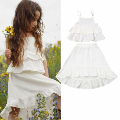 

Toddler Baby Girl Summer Sling Cotton linen Top Skirt Outfit Dress Clothes Set