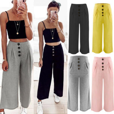 

US Fashion Women Wide Leg High Waist Casual Summer Pants Loose Culottes Trousers