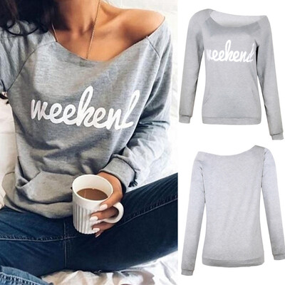 

Starmoon Womens Letter Printed Strapless Sweatshirt Pocket Long Sleeve Pullover Blouse