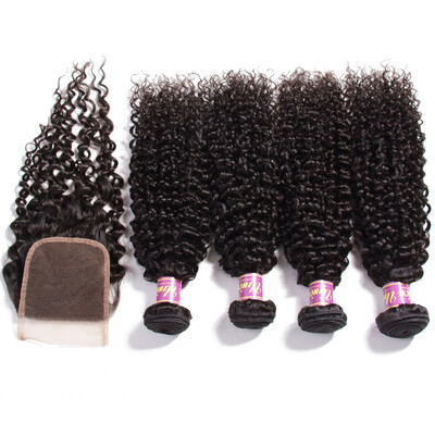 

UNice 8A Malasyian Culry Human Hair 4 Bundles with Lace Closure 44