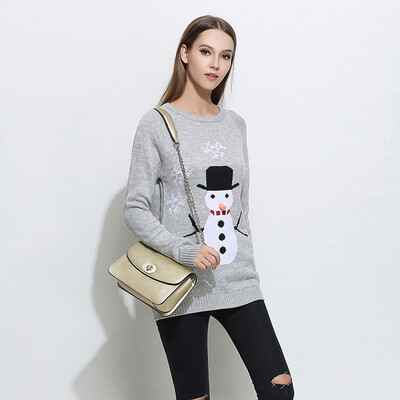 

PREISEI Autumn Winter Women Sweet Casual Snowman O-Neck Long Sleeve Knitted Thick Christmas Sweaters Ladies Pullover