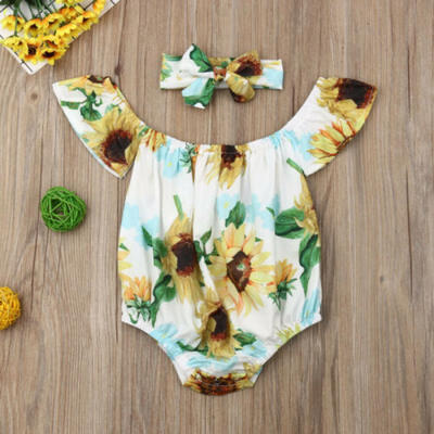 

Kid Baby Girl Sunflower Off Shoulder Romper Bodysuit Jumpsuit Outfits Sunsuit