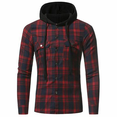 

Mens Hooded Quilted Padded Shirt Flannel Plaid Work Jacket Check Casual Tops