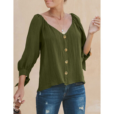 

Starmoon Women Fashion Summer Casual 34 Sleeve V Neck Button T-Shirt Tops Blouse