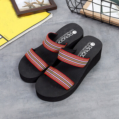 

Rose Summer Bohemia Beach Platform Bath Slippers Wedge Slope Slippers Women Shoes