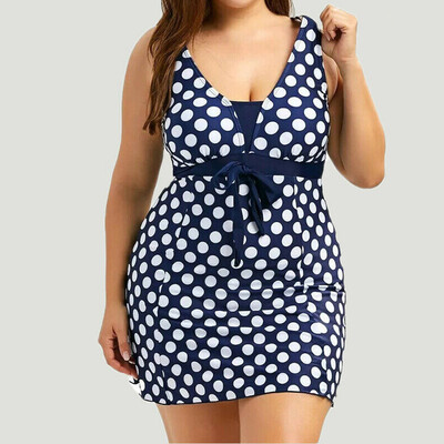 

Plus Size Women Vintage Monokini One Piece Swimwear Bathing Suit Swim Dress