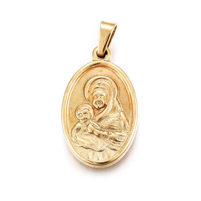 

304 Stainless Steel Pendants Large Hole Pendants Oval with Saint Golden 23x14x25mm Hole 5x3mm