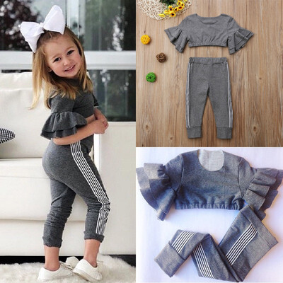 

Toddler Baby Kids Girls Slim Tops Pants Leggings Ruffle Autumn Outfits Clothes