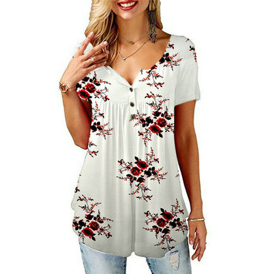 

Womens Summer Floral V Neck Blouses Loose Baggy Tops Tunic T Shirts Plus Size