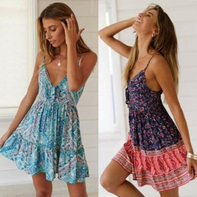 

Women Fashion Summer Short Mini Dress Casual Sleeveless Evening Party