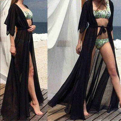 

Women Chiffon Kimono Beach Cardigan Bikini Cover Up Wrap Beachwear Long Dress