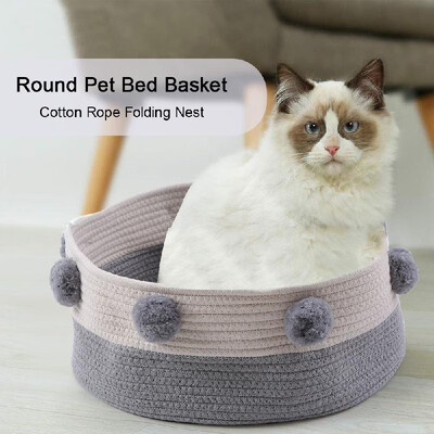 

Round Pet Bed Basket Nest Cotton Rope Bed Scratcher Round Folding Cave for Cats Dogs Pets