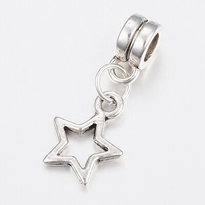 

Tibetan Style Alloy European Dangle Beads Large Hole Pendants Cadmium Free & Lead Free Star Antique Silver 24mm Hole 4mm