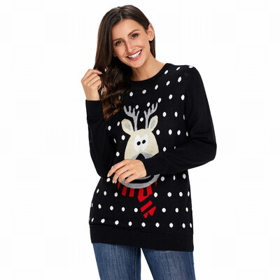 

Round neck long sleeve dot pattern pullover shirt casual straight sweater