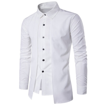 

Men\s Fake Two Pieces Long Sleeve Slim Fit Button Down Shirt