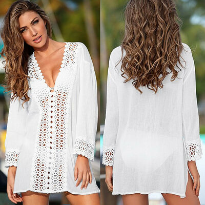 

Women Summer Lace Crochet Bikini Cover Up Swimwear Bathing Suit Beach Dress Tops