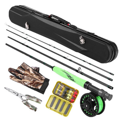 

Lightweight Portable Fly Fishing Rod&Reel Combo Carbon Fiber Fly Rod Pole Fly Fishing Gloves Pliers Flies with Carry Case Fly