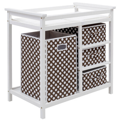 

Infant Changing Table with 3 Basket Hamper Diaper Storage-Brown