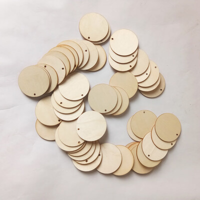 

50pcs set Unfinished Wooden Cutout Round shape Hanging Slices with a Hole DIY Wood Crafts Props for Home Decoration