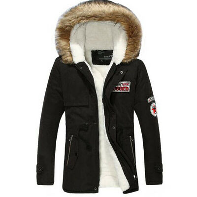 

Mens Military Winter Fur Collar Coat Thicken Jacket Hooded Parka Down Outwear