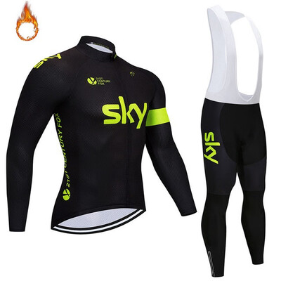 

2018 pro team Sky winter thermal fleece cycling jersey bicycle clothing set ropa ciclismo invierno MTB bike jersey bib pants kit