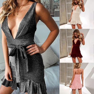 

Womens V Neck Bodycon Midi Dress Ladies Summer Striped Slim Dresses Size 6-16
