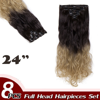 

Full Head Clip Synthetic in Hair Extensions 8 Piece 18 Clips Hairpiece Long Wave Curly Straight for Women
