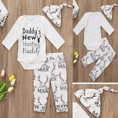 

New Arrival Newborn Baby Deer Romper Jumpsuit Floral Pant&ampHat 3pcs Autumn Outfit