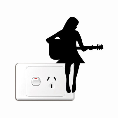 

Pretty Girl Playing Guitar Silhouette Vinyl Decal Light Switch Wall Mural