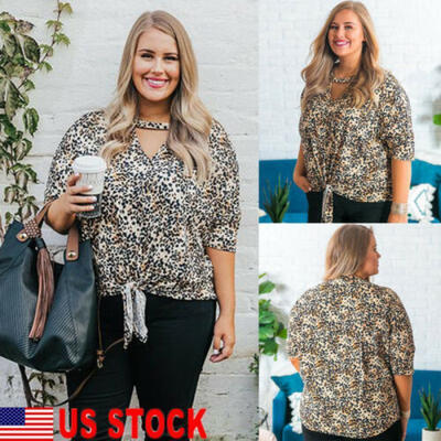 

Plus Size Women Lady Casual Loose Leopard Top Blouse HalfSleeve Shirt T-shirt US