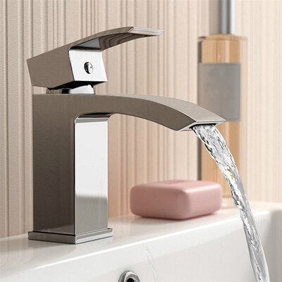 

Modern Waterfall Brass Bathroom Basin Hot Cold Water Mixer Sink Taps Faucet Single Lever