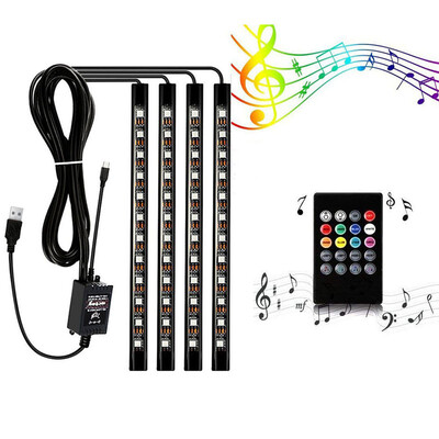 

ZDM 4 pcs 9inch Car USB LED Strip Lights 72 LED RGB Music Car Interior Lights
