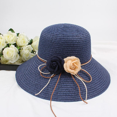 

Women Straw Hat Contrast Flower Color Block Foldable Sweet Sun Summer Outdoor Beach Cap