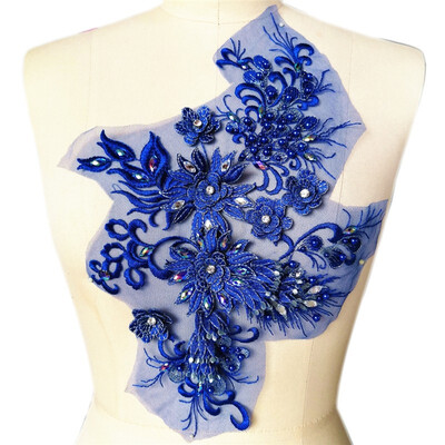 

Handmade 3D Clear Sequin Sew On Pearl Rhinestones Lace Trim Sewing for Bridal Wedding Applique Designer Patch