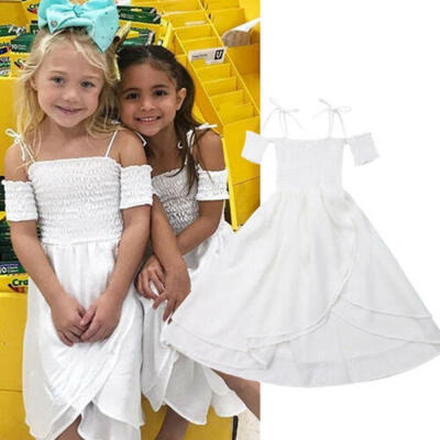

Kids Girl Cold Shoulder Shirred Dresses Holiday Pageant Party Long Maxi Dress US
