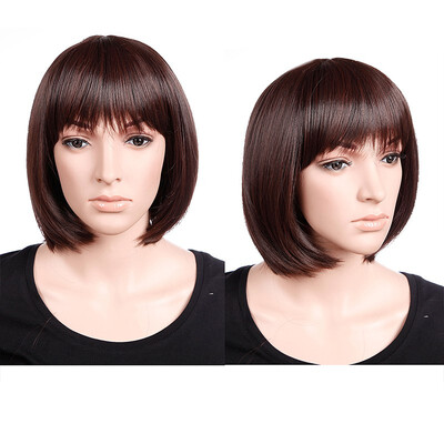 

Short Bob Hair Wigs Straight with Flat Bangs Synthetic Colorful Cosplay Daily Party Wig for Women