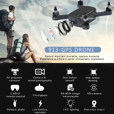 

913 1080P 5G Wifi FPV Drone with Camera Brushless GPS Quadcopter Gesture Photo Altitude Hold Toy for Adult