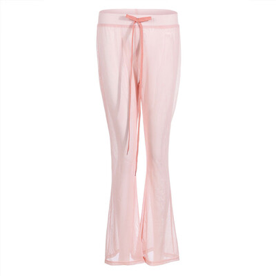 

Womens Flared Pants High Waist Leg Mesh Lace See Through Casual Long Trousers