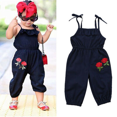

Kids Girls Strap Flower Sleeveless Romper Jumpsuit Playsuit Outfits Clothes 1-6Y