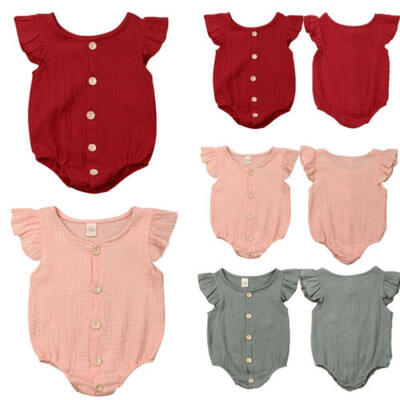 

US Canis Solid Romper Bodysuit Sunsuit Newbron Fly Sleeve Button Clothes Outfits