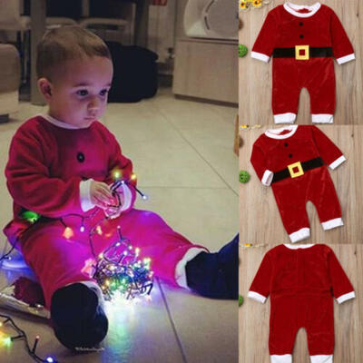 

XMAS Newborn Baby Girls Boys Santa Claus Romper Velvet Bodysuit Jumpsuit Clothes