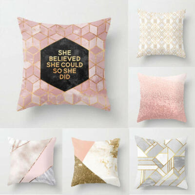 

Pink Pillow Case Rose Gold Geometric Glitter Sofa Cushion Cover Floral Printed