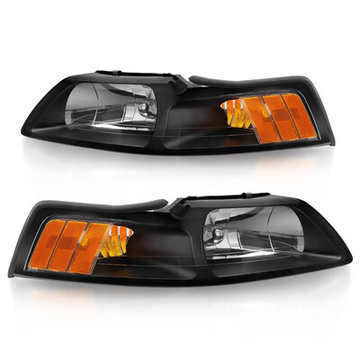 

Headlamp for 99-04 Ford Mustang Replacement Headlight Assembly kit Black Housing Clear Lens Driving Light