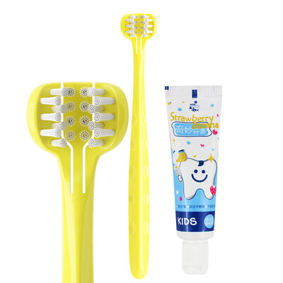 

MDB soft hair baby toothbrush toothpaste set 1-2-3-6-12 years old three-sided childrens toothbrush 1 fluoride-free toothpaste 25g 1 yellow