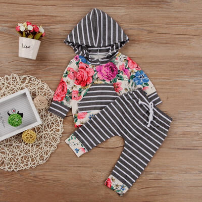 

2pcs Newborn Baby Girls Hooded T-shirt Tops Striped Pants Outfits Set Clothes