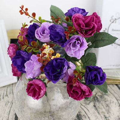

FUNNYBUNNY Artificial Flowers Fake Silk Vintage Rose Flowers Bouquet 5pcs Kitchen Garden Wedding Floral Decor