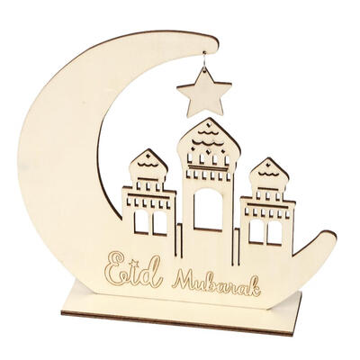 

Wood Eid Mubarak Moon Ornament Muslim Ramadan Party Festival Vintage Decor
